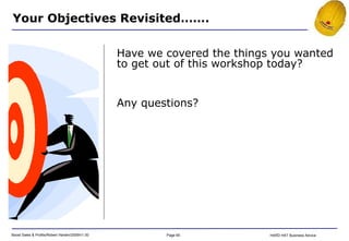 Have we covered the things you wanted to get out of this workshop today? Any questions? Your Objectives Revisited……. 