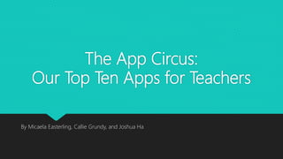 The App Circus:
Our Top Ten Apps for Teachers
By Micaela Easterling, Callie Grundy, and Joshua Ha
 