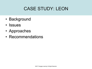 ©2017 Cengage Learning. All Rights Reserved.
CASE STUDY: LEON
• Background
• Issues
• Approaches
• Recommendations
 