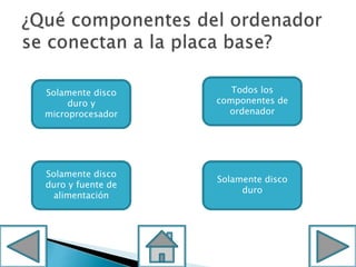 Solamente disco
duro y
microprocesador
Solamente disco
duro
Solamente disco
duro y fuente de
alimentación
Todos los
componentes de
ordenador
 