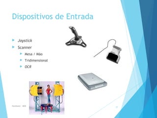 Dispositivos de Entrada
 Joystick
 Scanner
 Mesa / Mão
 Tridimensional
 OCR
Hardware - MEB
27
 