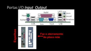 Professor: Jakson - Dúvidas
jaksontec@hotmail.com
Portas I/O Input Output
Espelhos
Faz o aterramento
da placa mãe
 