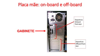 Placa mãe: on-board e off-board
• Entenda as diferenças
GABINETE
 