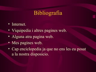 Bibliografia Internet. Viquipedia i altres pagines web. Alguna atra pagina web. Mes pagines web. Cap enciclopedia ja que no ens les eu posat a la nostra disposicio. 