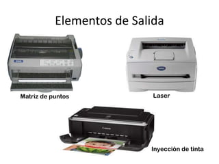 Elementos de SalidaLaserMatriz de puntosInyección de tinta