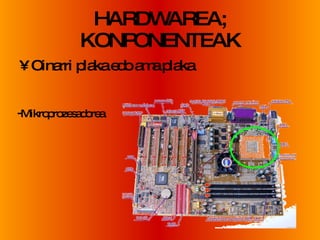 HARDWAREA; KONPONENTEAK Oinarri plaka edo ama plaka Mikroprozesadorea 