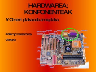HARDWAREA; KONPONENTEAK Oinarri plaka edo ama plaka Mikroprozesadorea Atakak 