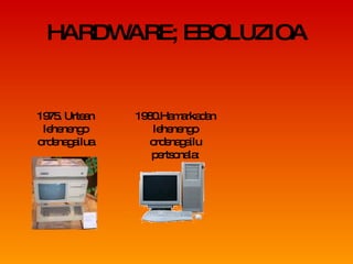 HARDWARE; EBOLUZIOA 1980.Hamarkadan lehenengo ordenagailu pertsonala: 1975. Urtean lehenengo ordenagailua 