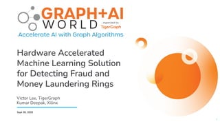  
Hardware Accelerated
Machine Learning Solution
for Detecting Fraud and
Money Laundering Rings
1
Sept 30, 2020
Victor Lee, TigerGraph
Kumar Deepak, Xilinx
 