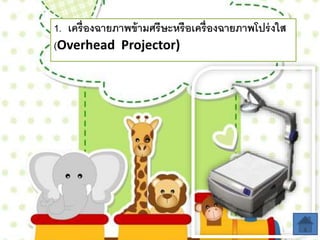 1. เครื่องฉำยภำพข้ำมศรีษะหรือเครื่องฉำยภำพโปร่งใส
(Overhead Projector)
 
