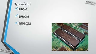 Types of rOm
PROM
EPROM
EEPROM
 