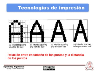 Tecnologías de impresión
Relación entre en tamaño de los puntos y la distancia
de los puntos
 