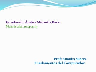 Estudiante: Ámbar Miosotis Báez. 
Matricula: 2014-2119 
Prof: Amadís Suárez 
Fundamentos del Computador 
