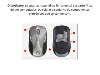 O  hardware , circutaria, material ou ferramental é a parte física de um computador, ou seja, é o conjunto de componentes eletrônicos que se comunicam. 