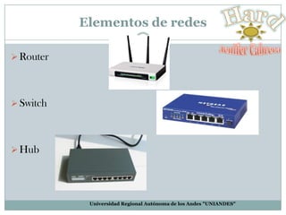 Elementos de redes
 Router

 Switch

 Hub

Universidad Regional Autónoma de los Andes "UNIANDES"

 