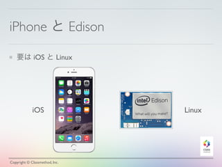 iPhone と Edison
要は iOS と Linux
Copyright © Classmethod, Inc.
iOS Linux
 