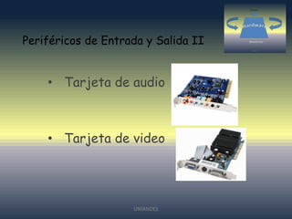 Periféricos de Entrada y Salida II

• Tarjeta de audio

• Tarjeta de video

UNIANDES

 