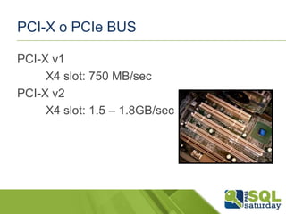 PCI-X o PCIe BUS
PCI-X v1
X4 slot: 750 MB/sec
PCI-X v2
X4 slot: 1.5 – 1.8GB/sec

 