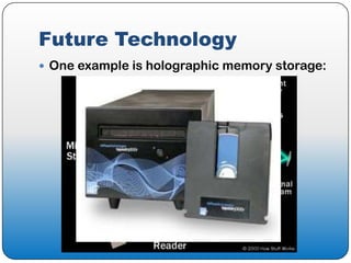 Future Technology
 One example is holographic memory storage:
 