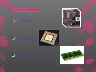 ORDENADOR
Placa base
 Procesador
Memoria RAM
 