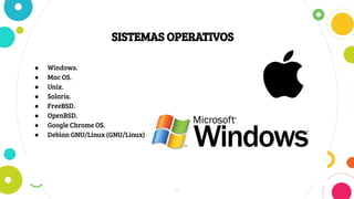 ● Windows.
● Mac OS.
● Unix.
● Solaris.
● FreeBSD.
● OpenBSD.
● Google Chrome OS.
● Debian GNU/Linux (GNU/Linux)
SISTEMAS OPERATIVOS
14
 