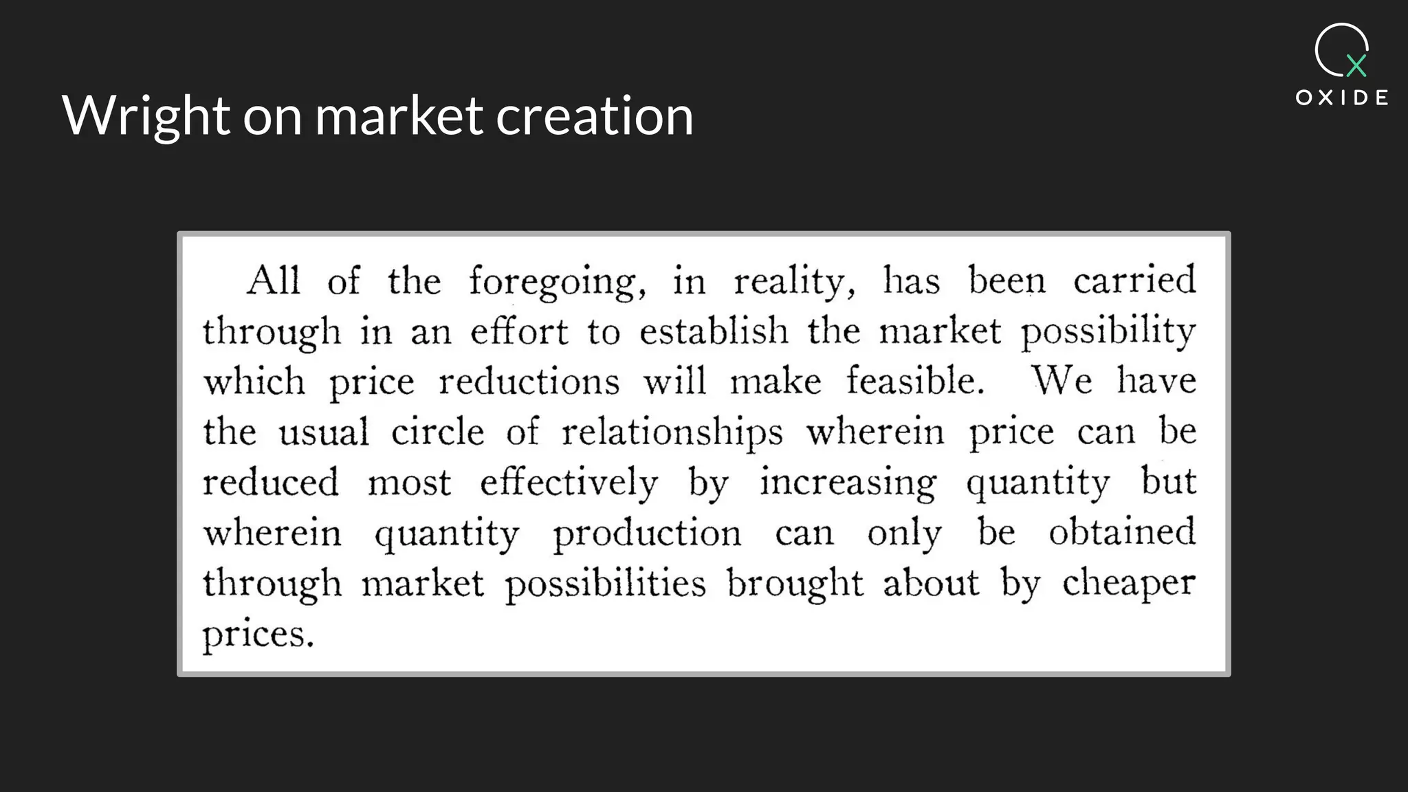 Wright on market creation
 