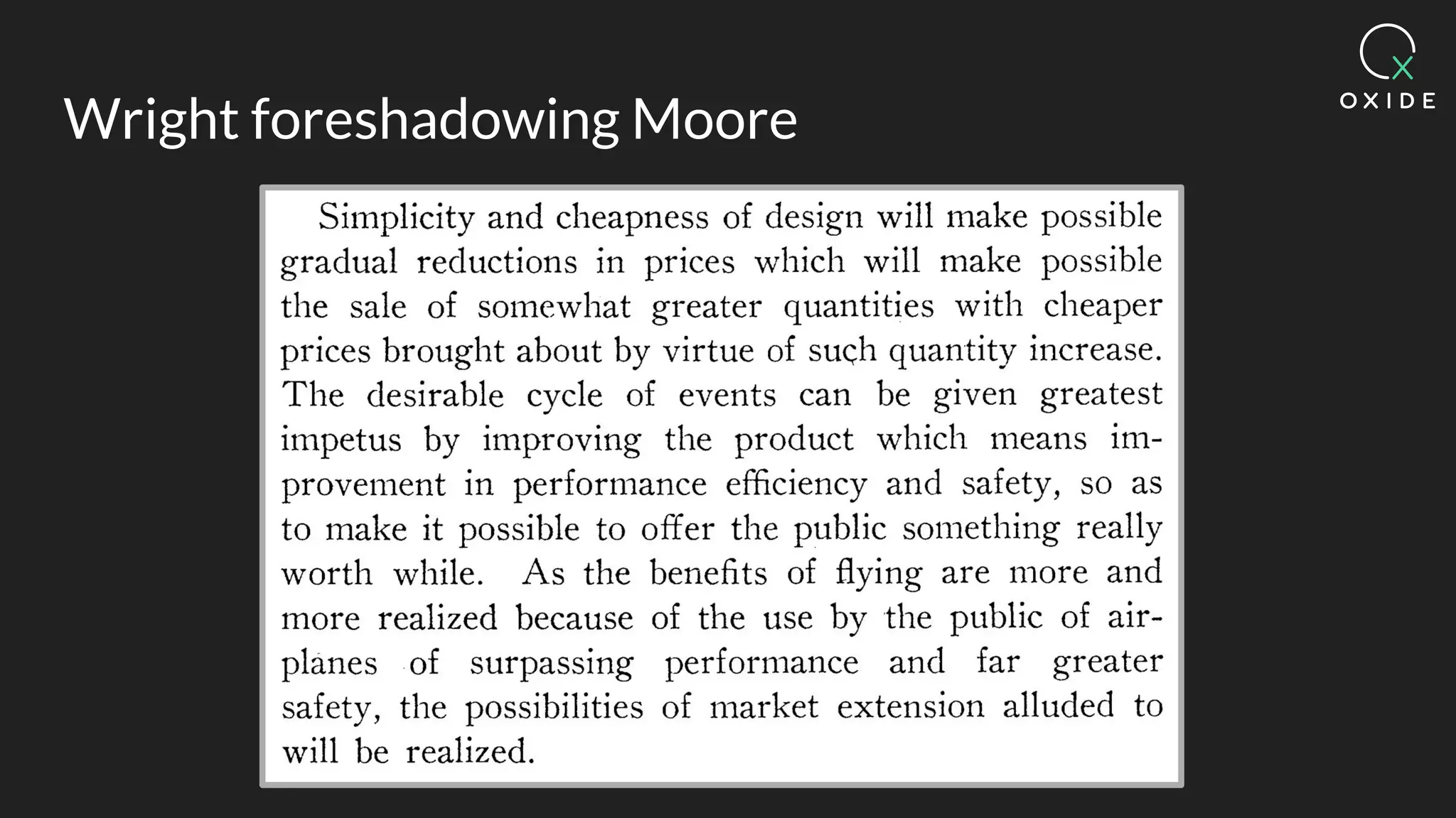 Wright foreshadowing Moore
 