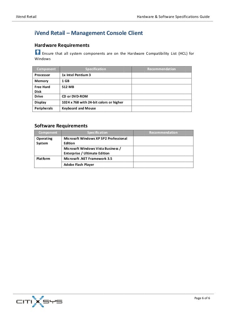 Ivend Retail Hardware Software Specifications Guide Ivend Retail Hardware Software Specifications Guide