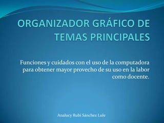 Funciones y cuidados con el uso de la computadora
para obtener mayor provecho de su uso en la labor
como docente.
Analucy Rubí Sánchez Lule
 