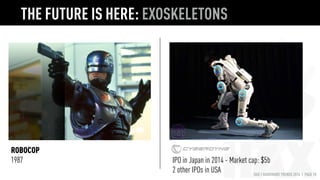 HAX | HARDWARE TRENDS 2016 | PAGE 10
THE FUTURE IS HERE: EXOSKELETONS
ROBOCOP
1987 IPO in Japan in 2014 - Market cap: $5b
2 other IPOs in USA
 