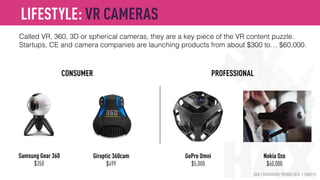 HAX | HARDWARE TRENDS 2016 | PAGE 51
The ﬁrst wave of consumer AR - namely Google Glass - didn’t meet a market.
The new generation is trying to solve issues of appearance, costs and user experience.
Microsoft Hololens
Magic Leap
Mixed reality headset
Cool Glass
HIGH END CONSUMER
Alpha Glass
Full-lens display
Daqri
AR hard hat
SPECIALIST
Skully
AR bike helmet
LIFESTYLE: AUGMENTED & MIXED REALITY
 
