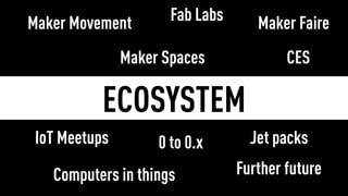 HAX | HARDWARE TRENDS 2016 | PAGE 6
ECOSYSTEM
CES
Fab Labs
Maker Spaces
Maker FaireMaker Movement
IoT Meetups 0 to 0.x
Computers in things
Jet packs
Further future
 