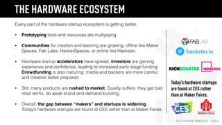 HAX | HARDWARE TRENDS 2016 | PAGE 11
Every part of the hardware startup ecosystem is getting better.
• Prototyping tools a...