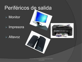 Periféricos de salida


Monitor



Impresora



Altavoz

Universidad Autónoma Regional de los Andes "
UNIANDES"

 