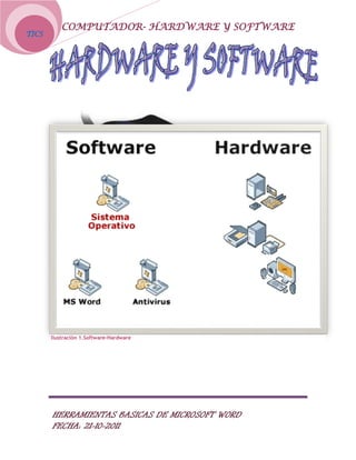 COMPUTADOR- HARDWARE Y SOFTWARE
TICS




       Ilustración 1.Software-Hardware




       HERRAMIENTAS BASICAS DE MICROSOFT WORD
       FECHA: 21-10-2011
 