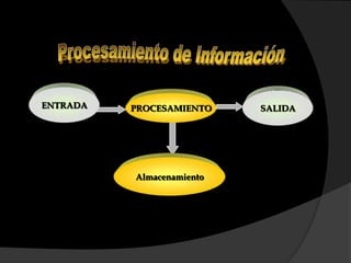 ENTRADA   PROCESAMIENTO    SALIDA




          Almacenamiento
 