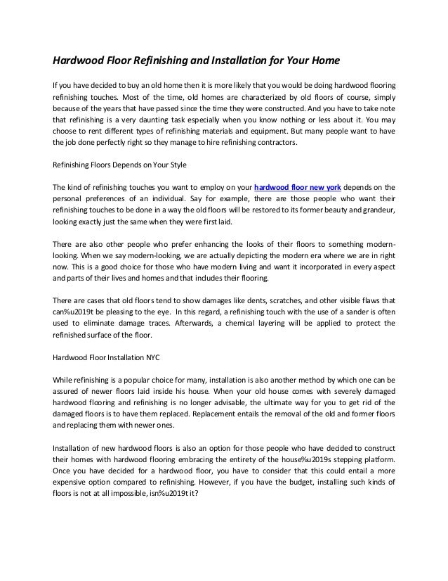 Hardwood Floor Refinishing And Installation For Your Home