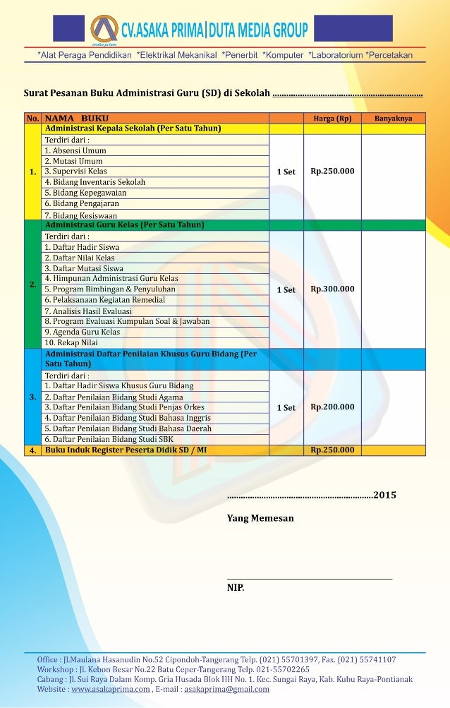 Harga Buku Administrasi Sekolah Paud Tk Sd Mi Smp Mts Sma Smk Asaka P