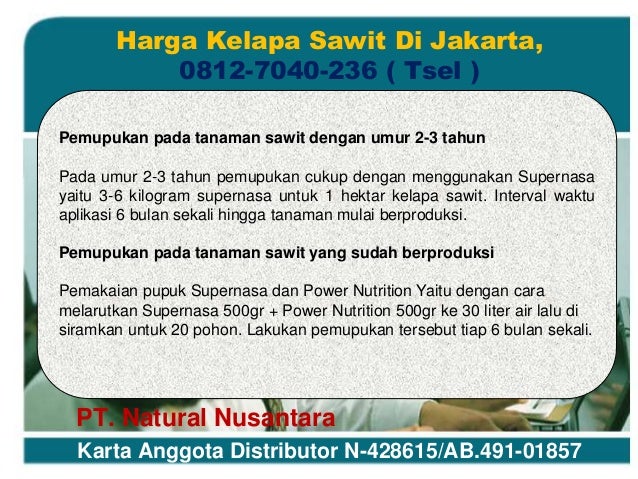 Harga Kelapa Sawit Di Jakarta, 0812-7040-236 ( Tsel )