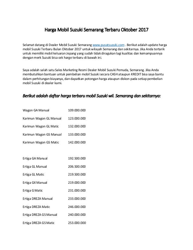  Harga  mobil  suzuki  semarang  terbaru 2021