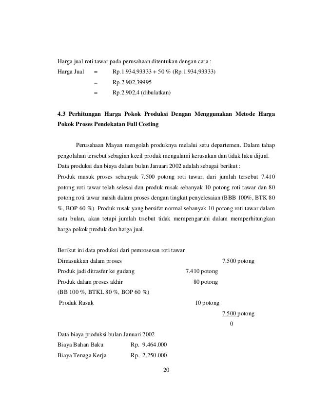 Harga Pokok Proses Roti Tawar Harga Pokok Proses Roti Tawar
