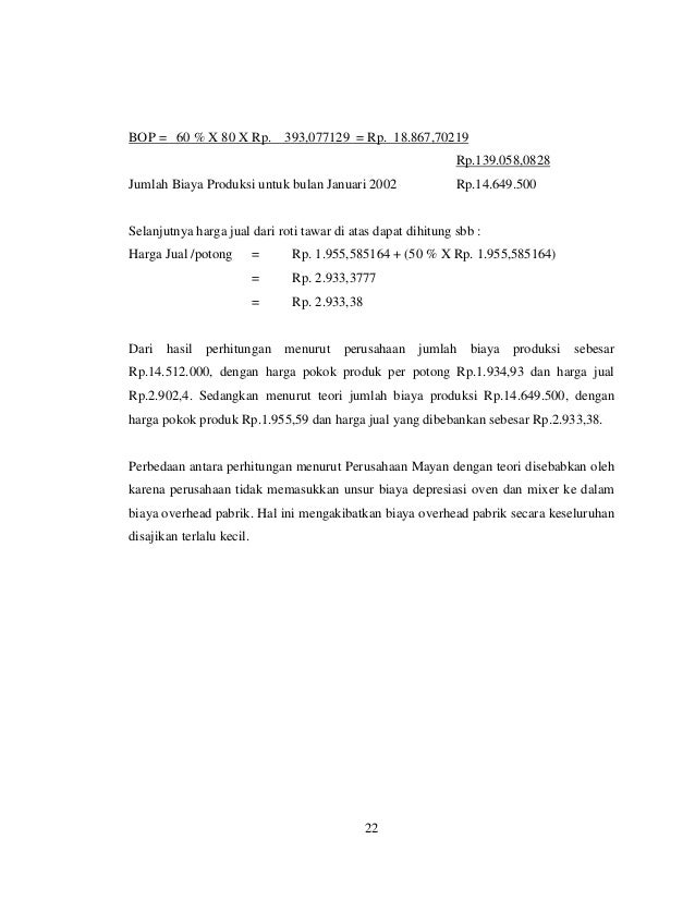 Harga Pokok Proses Roti Tawar