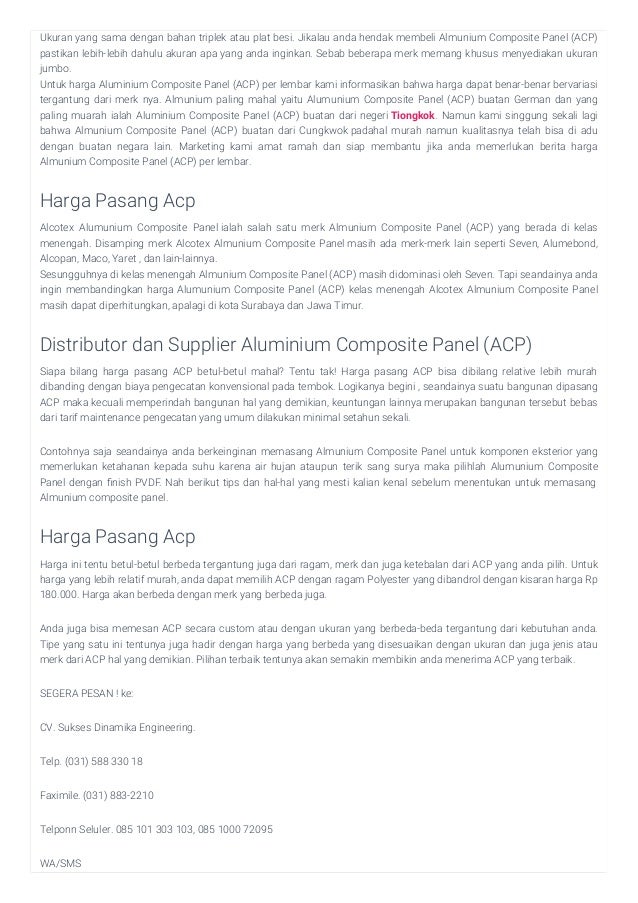 Harga satuan aluminium composite panel 085 105 222 200