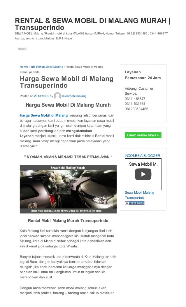 Harga Sewa Mobil Surabaya Malang