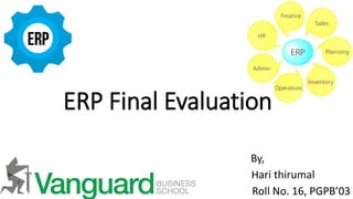 ERP Final Evaluation
By,
Hari thirumal
Roll No. 16, PGPB’03
 