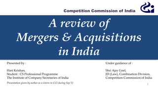 A Review of Mergers and Acquisitions in India | PDF