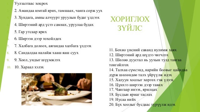 Хувцаслах,хооллох соёл,Нэрийн хуудас