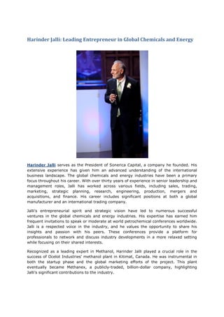 Harinder Jalli: Leading Entrepreneur in Global Chemicals and Energy