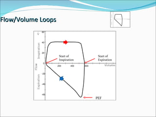 Flow/Volume Loops 0 200 400 600 20 40 60 -20 -40 -60 PEF Start of  Inspiration Start of  Expiration 