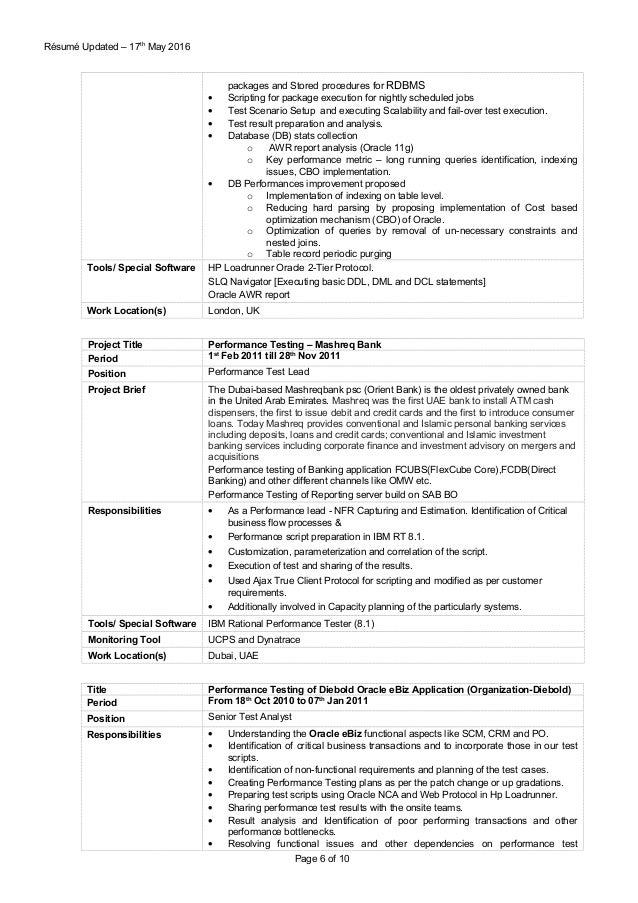 performance testing resume